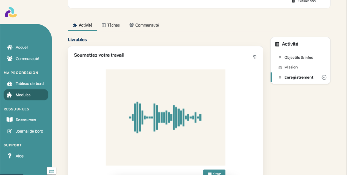 View of Rbean LMS with a recording-type deliverable