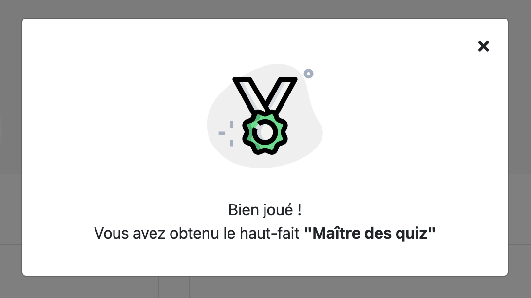 Vue d'un achievement débloqué sur Rbean LMS